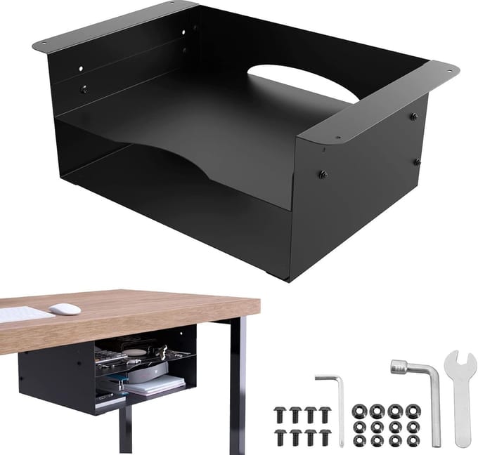 Metalen Plank - Bureau Organizer - Werkruimte Opslag - Dubbellaags Ontwerp - 33x24.9x15.2cm - Zwart