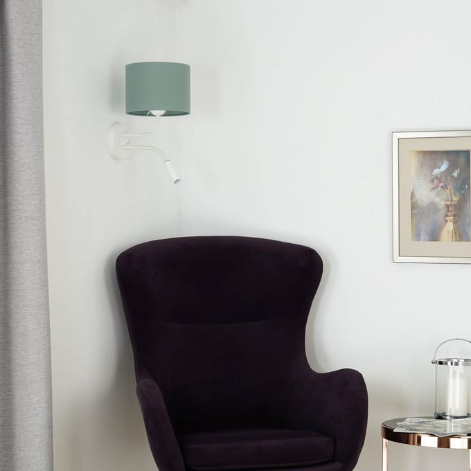 Duolla Wandlamp roller, stof, wit/sage, leeslampje