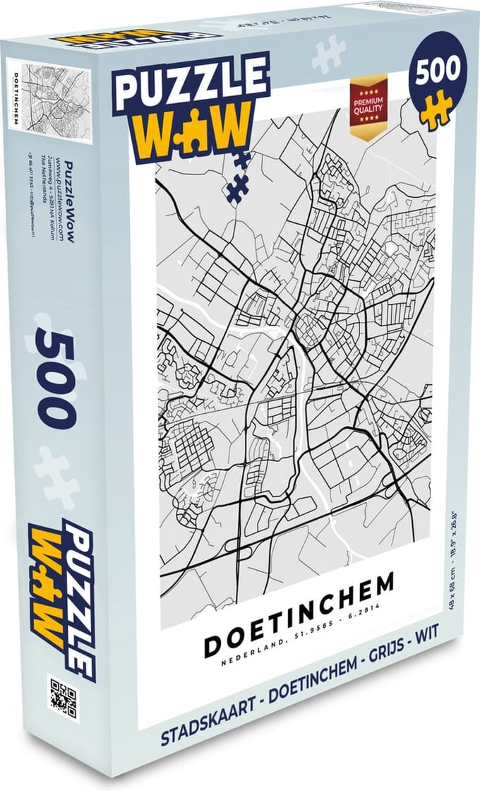 Puzzel Stadskaart - Doetinchem - Grijs - Wit - Legpuzzel - Puzzel 500 stukjes - Plattegrond