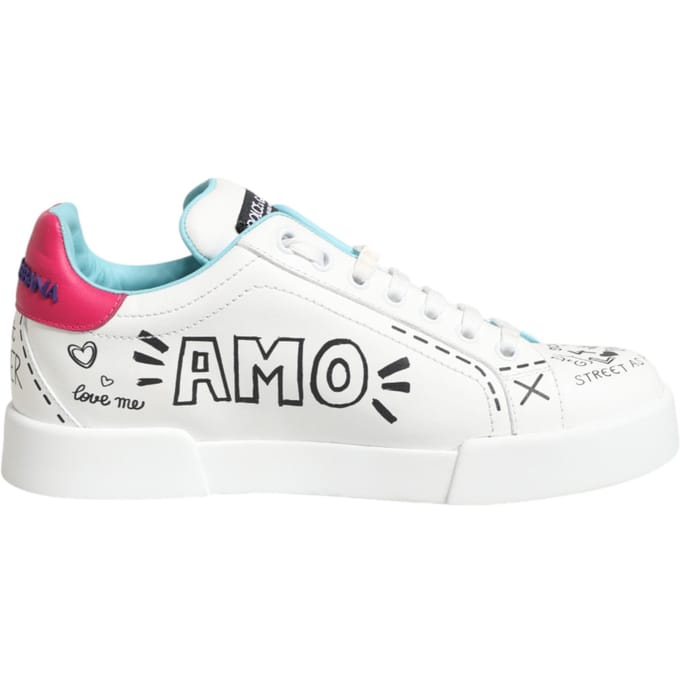 Dolce & Gabbana Witte Leren Graffiti Lage Sneakerschoenen