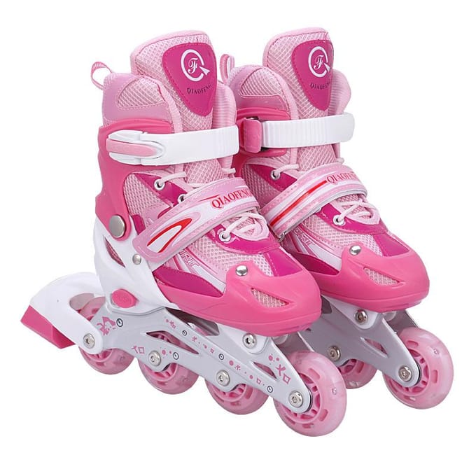 Ensemble Complet de Patinage à Roulettes Lumineux Patins à Roulettes pour Hommes et Femmes Patins pour Adultes Patins à Roulettes pour Enfants S (size 27-32) rose