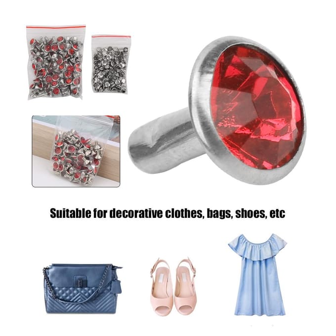 B Acryl Diamant 8mm Decoratieve DIY Stud Kleding Accessoire 8mm Zilveren Rand CrystalBright Rood blue