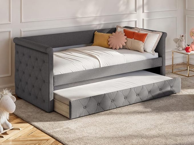 Vente-unique Bedbankje stof grijs 90 x 190 cm