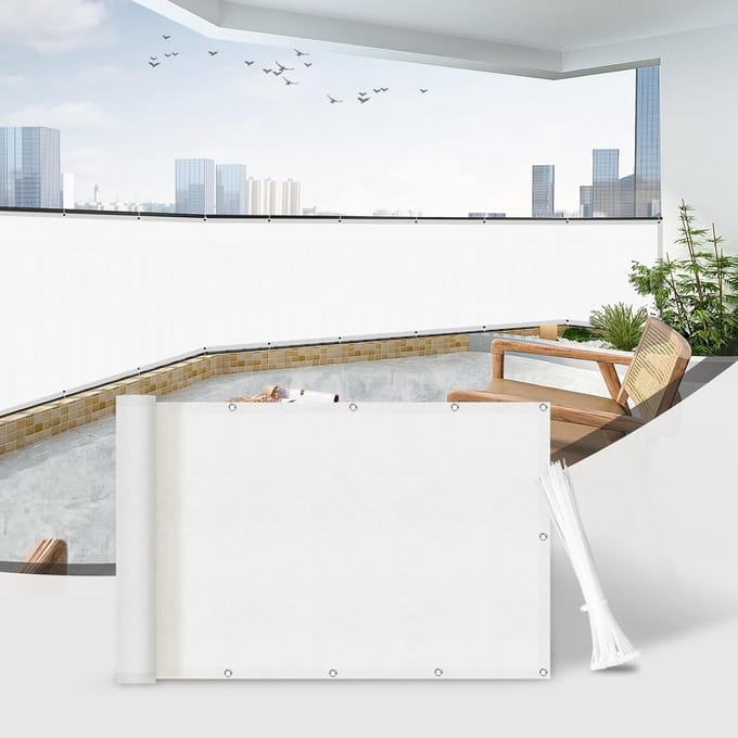 Dailygoods - Balkonscherm 90x400cm - Witte Inkijkbescherming, Waterdicht en UV-bescherming