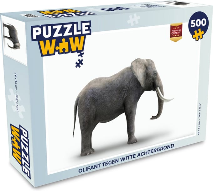 Puzzel Olifant tegen witte achtergrond - Legpuzzel - Puzzel 500 stukjes