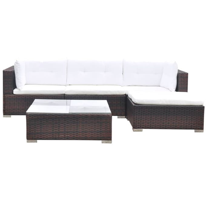 vidaXL - 5-delige - Loungeset - met - kussens - poly - rattan - bruin