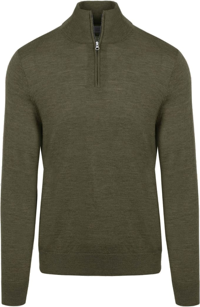 King Essentials The Michael Half Zip Pull Army Merino Groen - Maat M - Heren - Pullovers