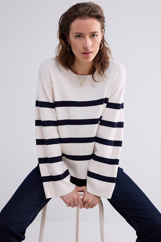 Summum Woman Striped Sweater Soft Viscose Polyamide Knit Ivory Größe: S | Strickpullover Outlet | Damen | Weiß