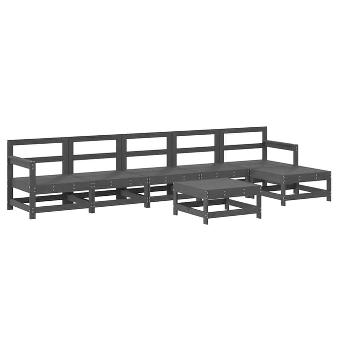 vidaXL - 7-delige - Loungeset - met - kussens - massief - hout - grijs