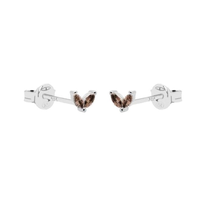 Karma Oorknoppen Double Leaves Tiny Choco Zilver