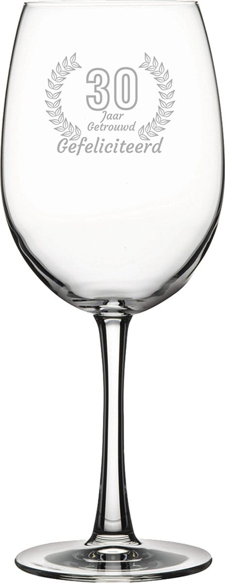 Gegraveerde rode wijnglas 46cl Gefeliciteerd 30 jaar getrouwd