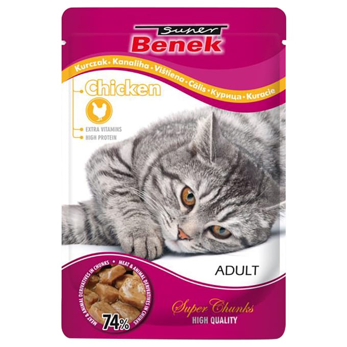 24x 100g Super Benek Super Chunks Kip in Saus Katten Natvoer