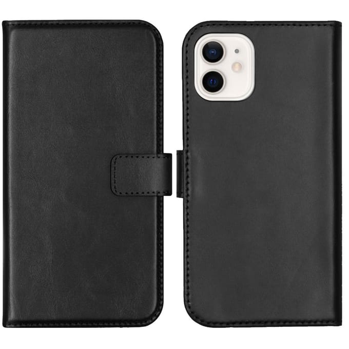 Selencia Hoesje - Geschikt voor Apple iPhone 12 Mini - Echt Lederen Bookcase - Zwart