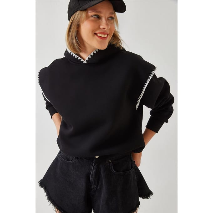 Hoodie met Kap en Kantdetails in Relaxed Fit