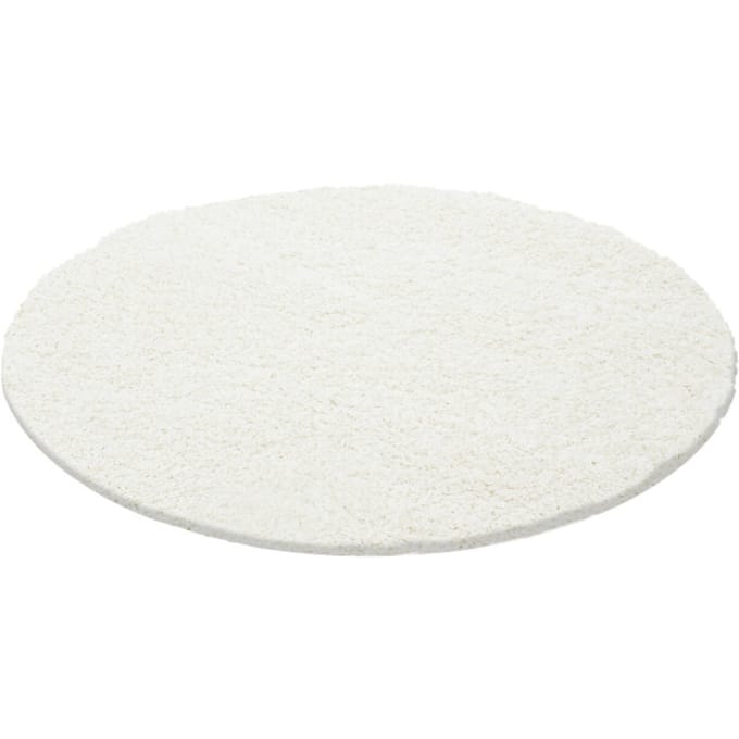 Muratap Basic rond shaggy vloerkleed creme hoogpolig- 80 cm rond