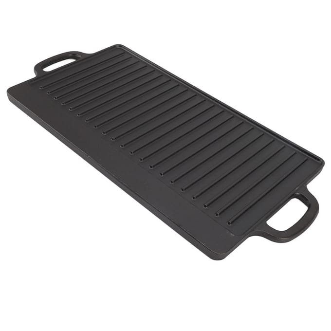 Dubbelzijdige gietijzeren bakplaat, snelle gelijkmatige verwarming, omkeerbare grillplaat voor buiten kamperen, gas Large black