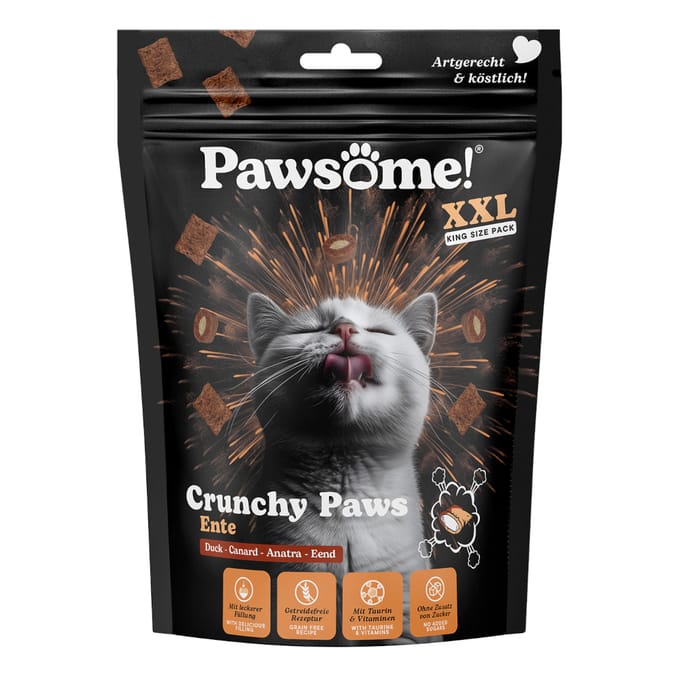 150g Pawsome Crunchy Paws eenden kattensnacks