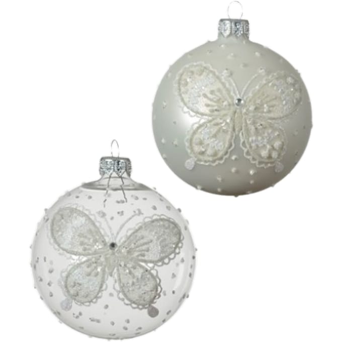 Decoris glazen kerstbal met vlinder