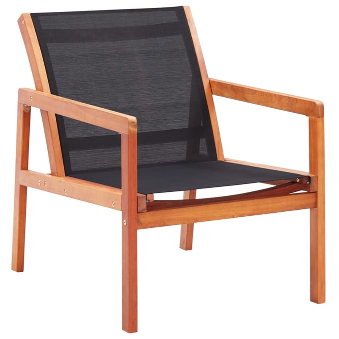 vidaXL - Loungestoel - massief - eucalyptushout - en - textileen - zwart