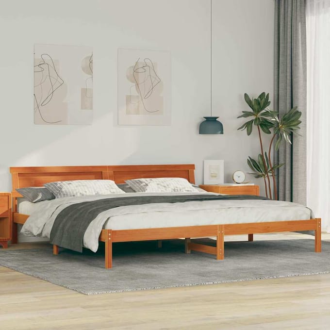 vidaXL - Bedframe - Wasbruin - 180 - x - 200 - cm - Massief - grenenhout