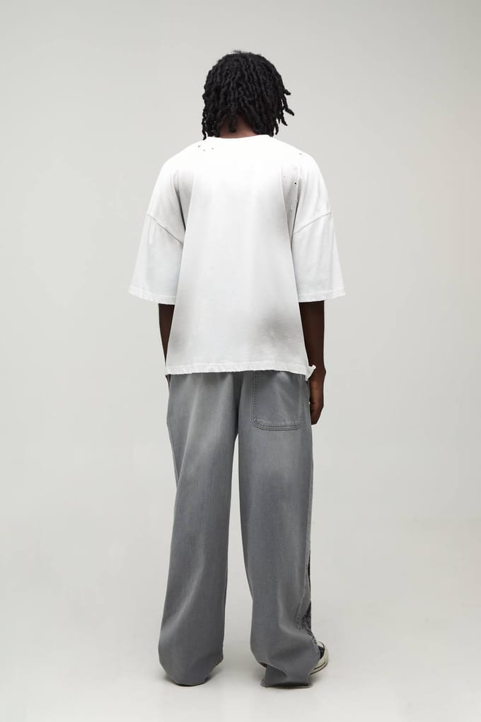 Jeans Met Geborduurd Drakendesign, Elastische Taille En Super Baggy Fit | Grey | Size 46R