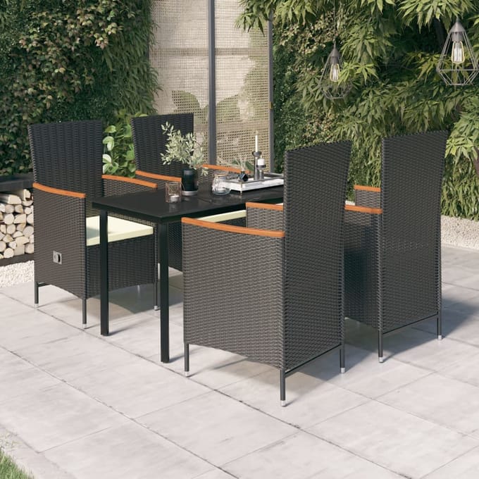 vidaXL - 5-delige - Tuinset - met - kussens - zwart