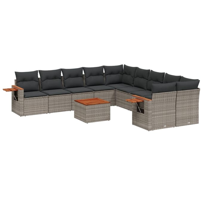 vidaXL - 11-delige - Loungeset - met - kussens - poly - rattan - grijs