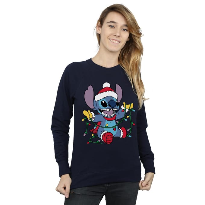 Disney Dames/Dames Lilo And Stitch Kerstverlichting Sweatshirt (Marineblauw)