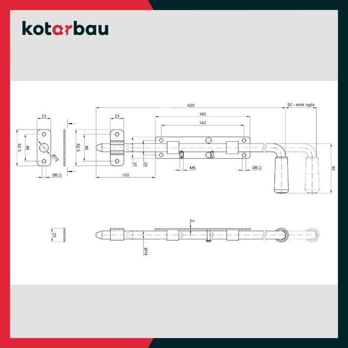KOTARBAU Buitendeurslot - Bajonetslot - Grendel - 42cm