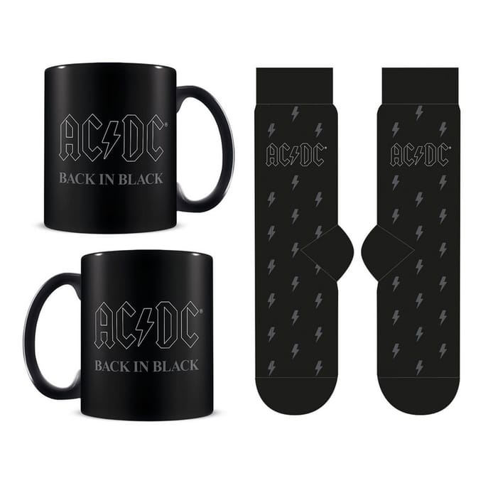 AC/DC - "Back in Black" Gift Set met Mok 315ml en Paar Sokken EU 41-45