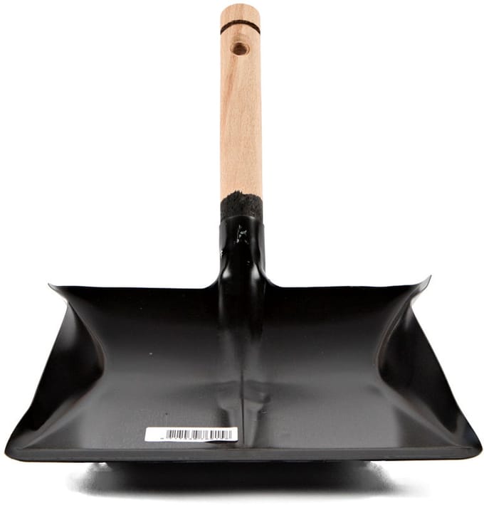 Stofblik metaal zwart met houten handvat schoonmaak accessoire.