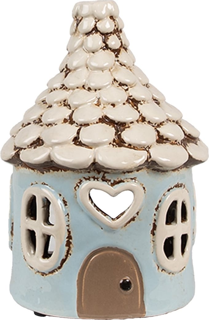 Clayre & Eef Waxinelichthouder Huis Ø 11x15 cm Blauw Keramiek