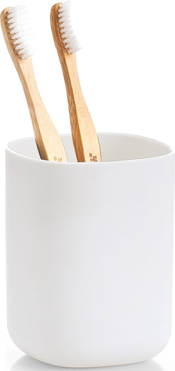 Zeller tandenborstelhouder - kunststof - wit - D7 x H10 cm