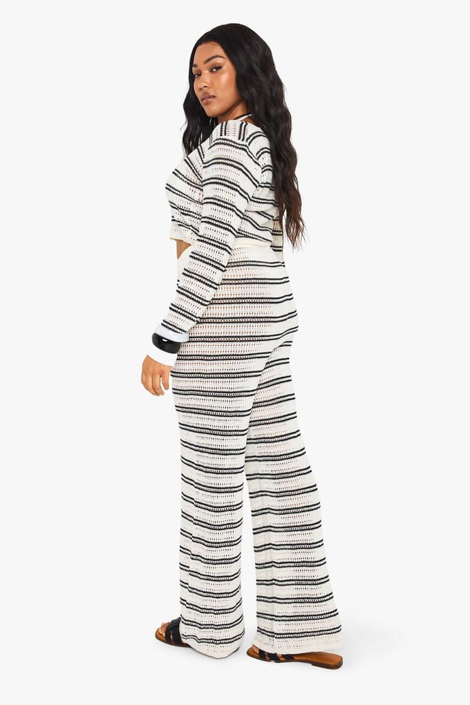 boohoo Dames PLUS BEACH BREIWN WijDE BROEK | Black | Maat: 24