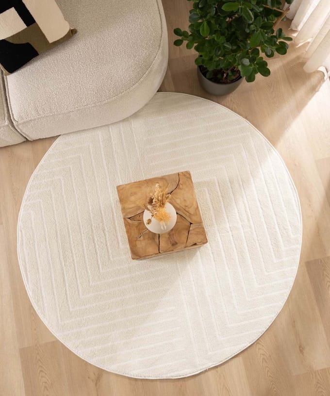 Rond vloerkleed Scandinavisch - Contour Edge crème 200