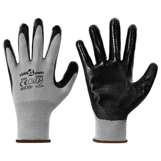 vidaXL Werkhandschoenen 12 st Grijs en zwart 8 / m Polyester