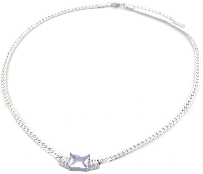 Ketting met Zirkonia - RVS - Lengte 39-44 cm - Zilverkleurig
