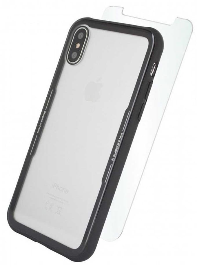 Muvit Skin Case Iphone Xs/x And Gehard Glazen Schermbeschermer Transparant,Zwart