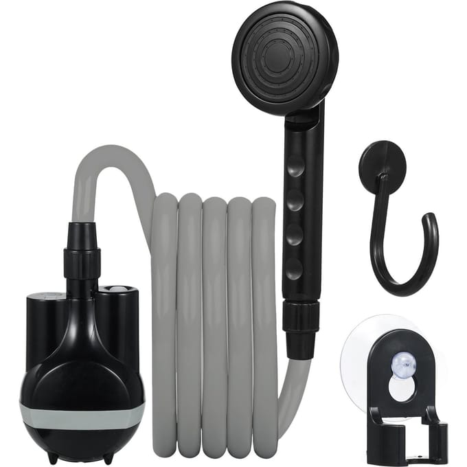 2024 Draagbare kampeerdouche Buiten Binnen elektrische douche met waterschakelaar, 2200mAh Type-c 21x21x7cm grijs