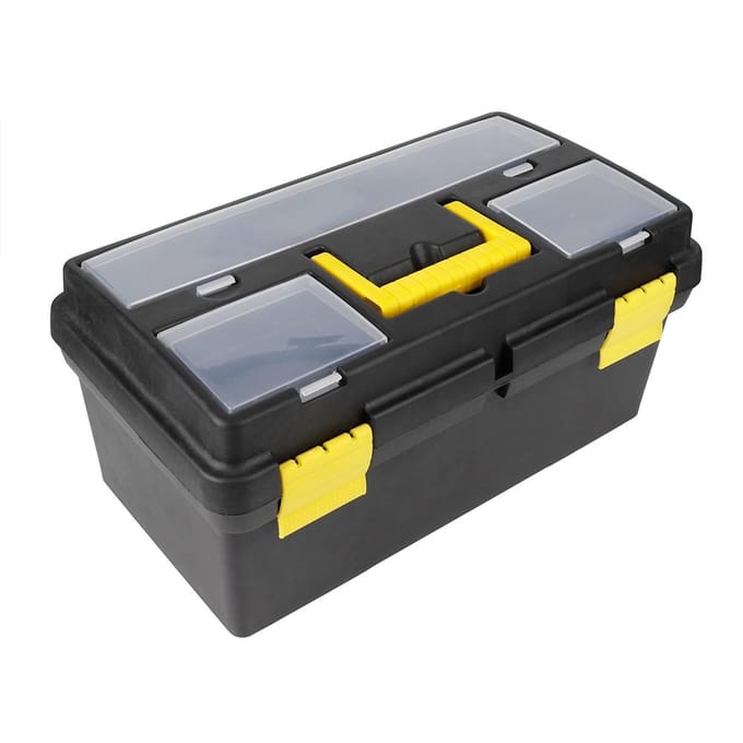 G-559-3 Groot Medium Plastic Gereedschapskist Afsluitbaar Verwijderbare Opbergdoos Gereedschapskoffer Black yellow