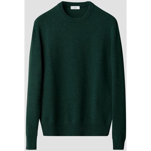 Eton Trui Thick Plain Stitch Luxury Eco Cashmere Crew Neck Donker Groen / male