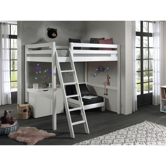 LUCEVI - Pino Mezzanine bed 1400x200 cm + Commode 2 deuren + Slaapfauteuil 90x200 cm - Wit