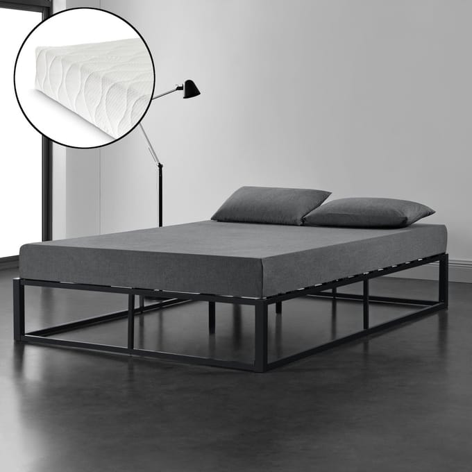 Stalen bedframe met bedbodem en matras 160x200 zwart