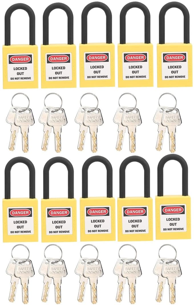Cosensi - Hangslot Set - Industrieel - Veiligheid - Geel - Technisch - Stofdicht - Geschikt voor Lockout - 10 Sets