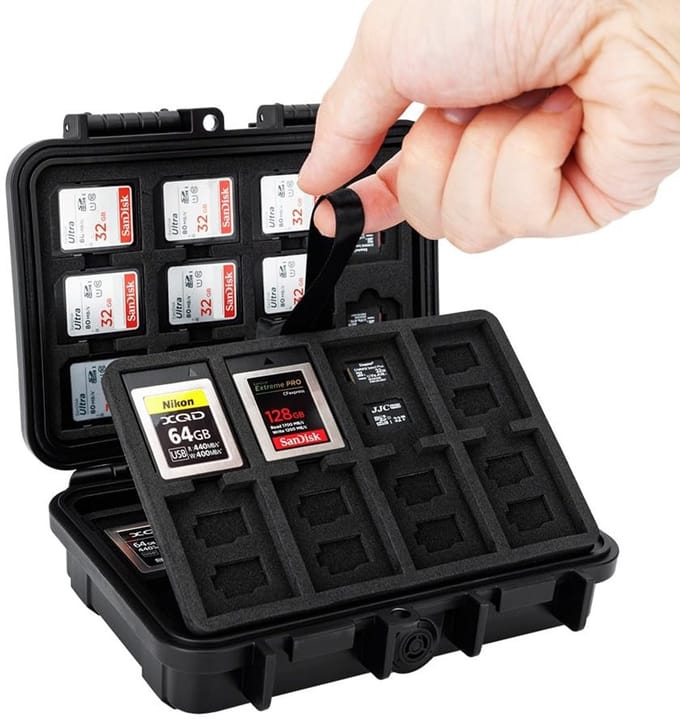 Dailygoods- Geheugenkaarthouder Massive Capaciteit - 22 x SD/SDXC/SDHC - 76 x Micro SD/TF - 16 x CFexpress Type-B/XQD - IP67 Waterdicht - EVA Padding - Opslagdoos