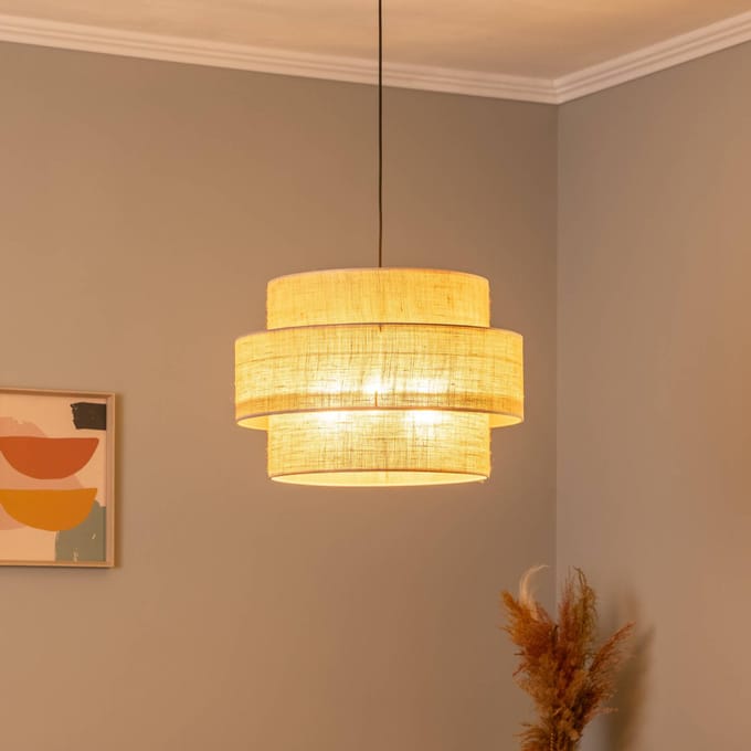 TK Lighting Calisto hanglamp, Jute, naturel bruin, 3-lamps, Ø 50 cm
