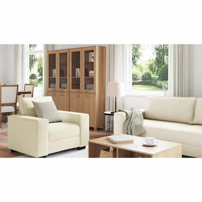 vidaXL - Bank - 3 - st - Beige - Linnenmix - Stoffen