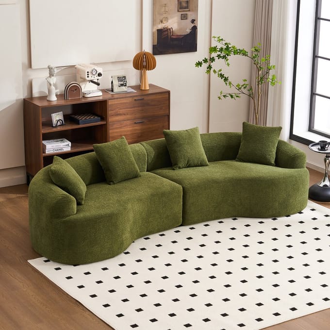 MODFU Bank - Gebogen Vorm - Modulair - Modern - Voor Woonkamer - Polyester En Schuim - Groen - 275 Cm