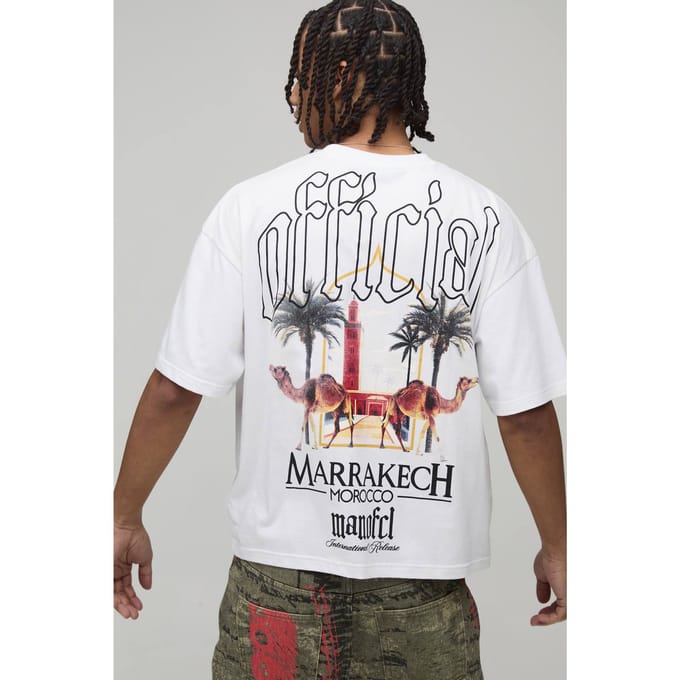 Oversized Boxy T-shirt Met Locatie Palmboom Print | White | Size Medium