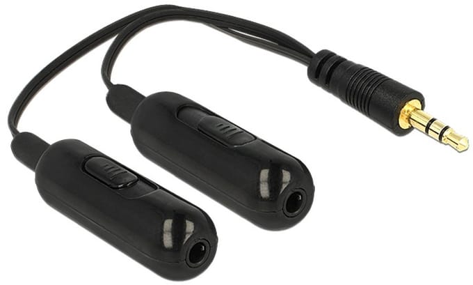 Delock 65683 Jackplug Audio Aansluitkabel [1x Jackplug male 3,5 mm - 2x Jackplug female 3,5 mm] 0.19 m Zwart